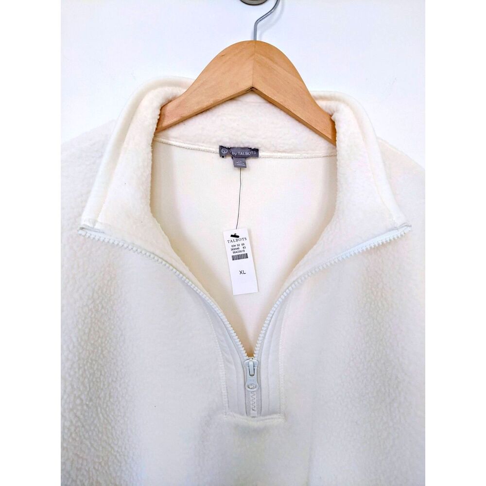 NEW T by Talbots Cream Fleece Sherpa Half Zip Pullover Jacket, Size XL NWT